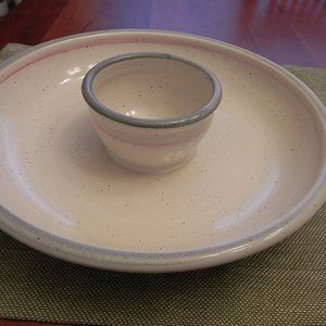 Chip And Dip Bowl Studio Art Signed 13, STUDIO MADE Hand Thrown Pottery